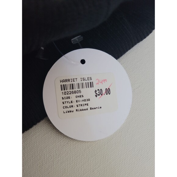 New Evereve Black Stripes Ribbed Knit Beanie - Picture 4 of 4